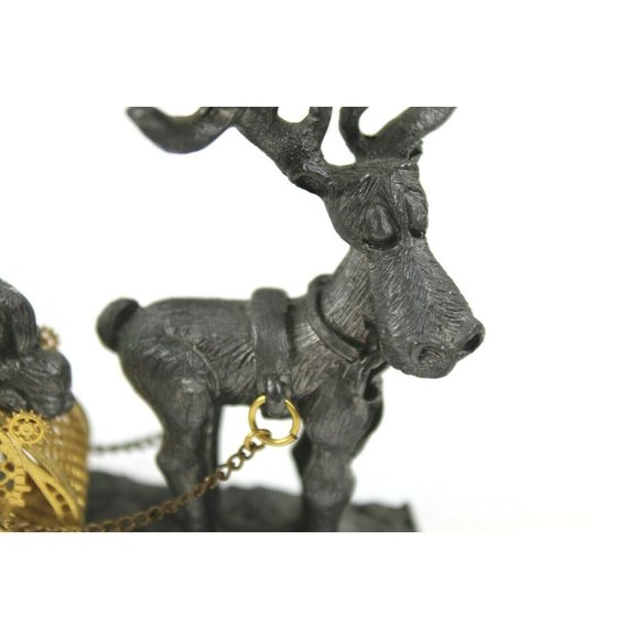Pewter Ore Christmas Reindeer Pulling Sleigh With Puppy & Holiday Presents - Picture 6 of 7